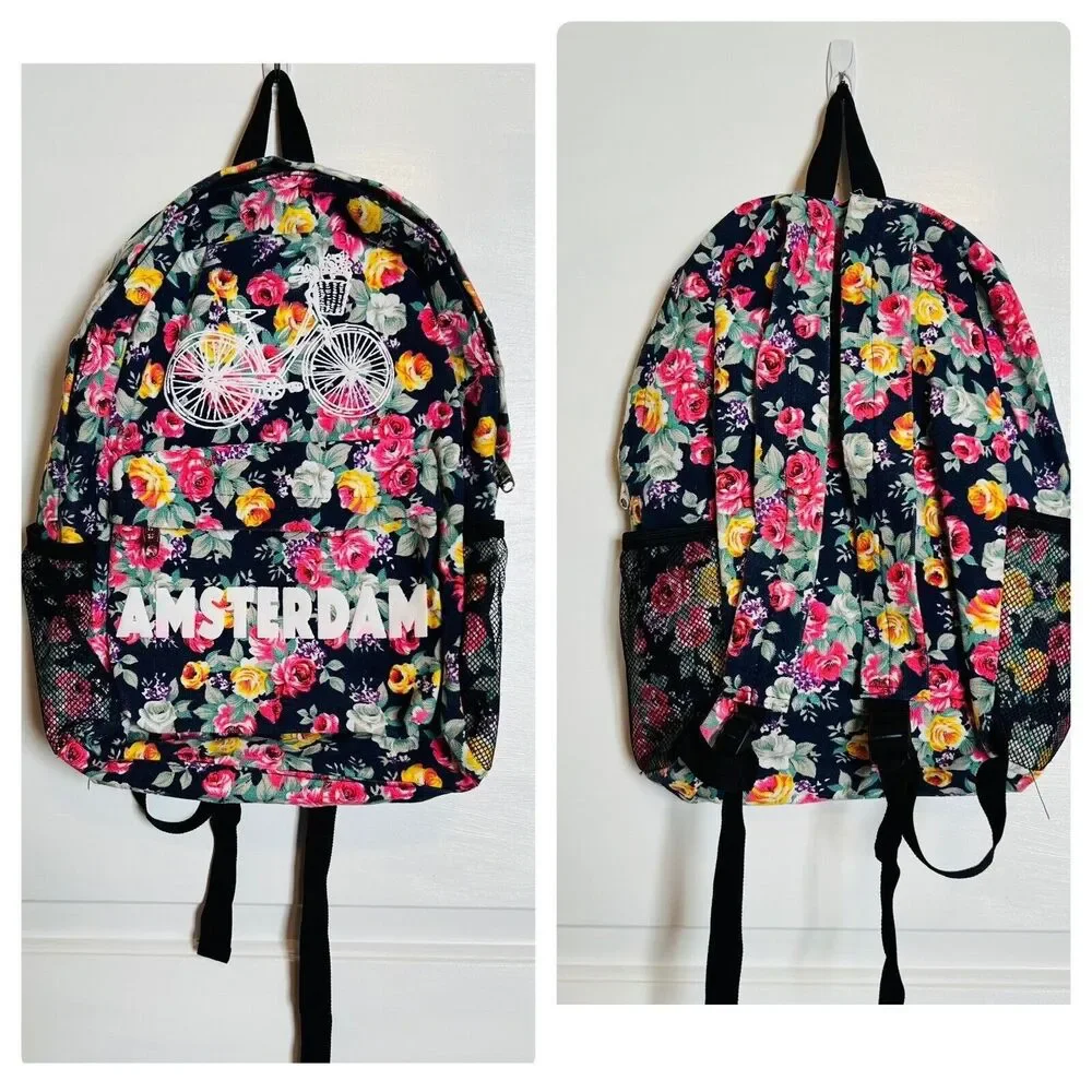 ROBIN RUTH Jenny Navy Amsterdam Floral Backpack Lightweight Travel School Bag